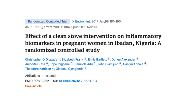 Effect of a clean stove intervention on inflammatory biomarkers in pregnant women in Ibadan, Nigeria: A randomized controlled study