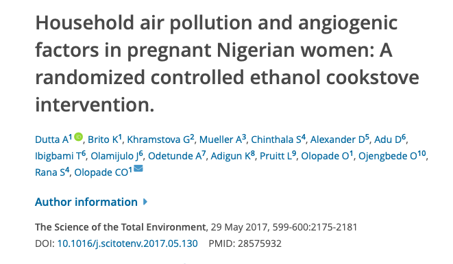 Household air pollution and angiogenic factors in pregnant Nigerian women: A randomized controlled ethanol cookstove intervention