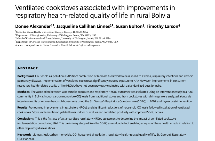 Ventilated cookstoves associated with improvements in respiratory health-related quality of life in rural Bolivia